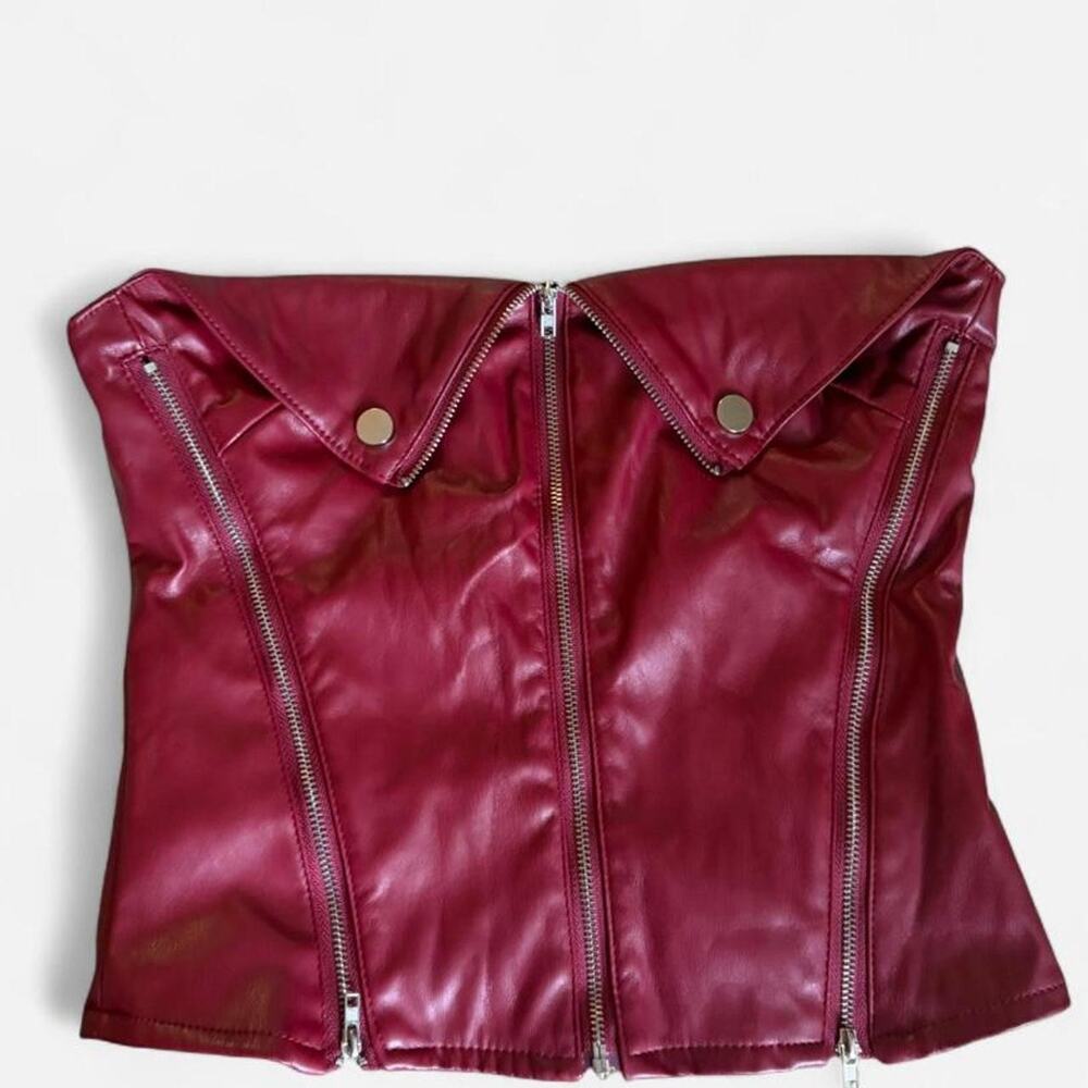 Edikted burgundy faux leather corset